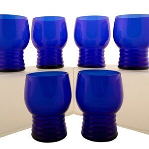 Art Deco Era Cobalt Blue West Virginia Glass Hoop Tumblers